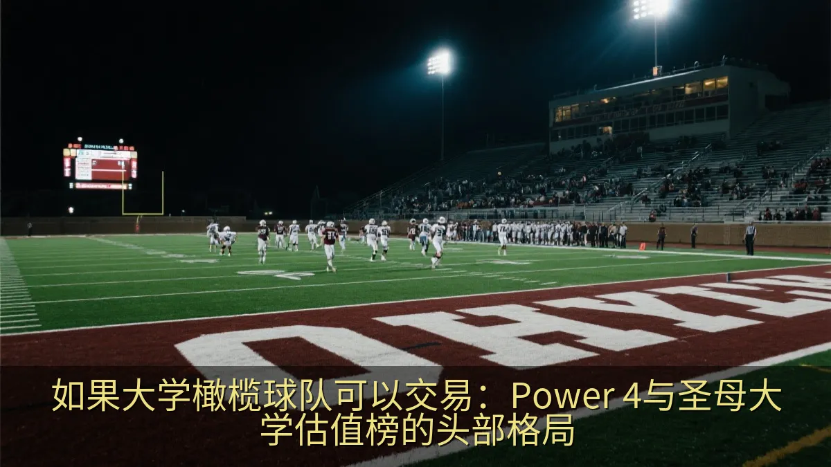夜间大学橄榄球赛场与灯光下的球员